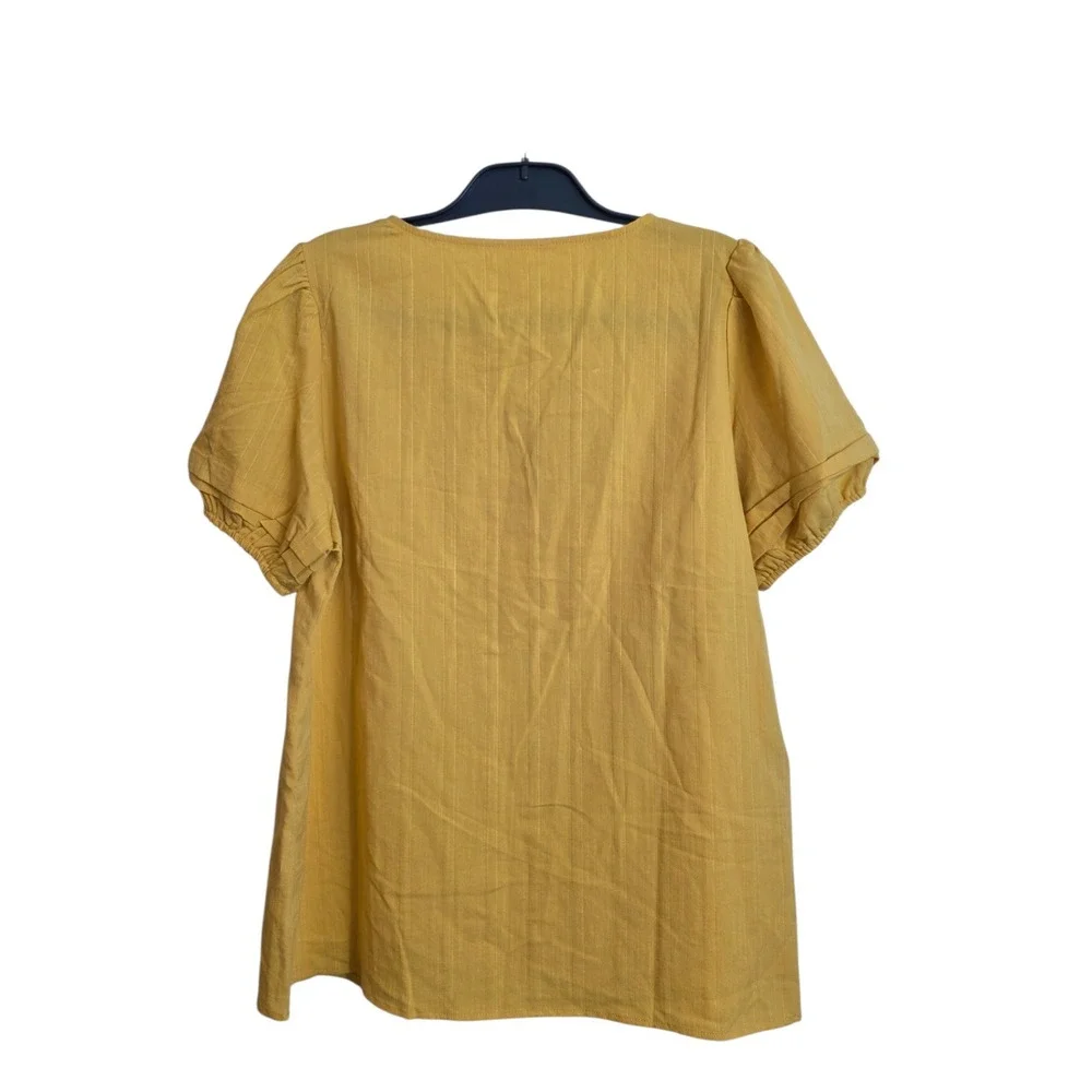 Ott Womens Mustard Yellow Button Front Puff Sleeve Blouse Large NEW - Picture 5 of 13